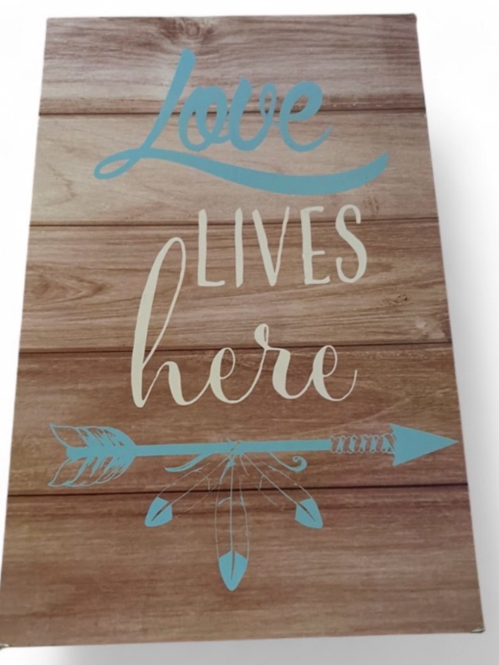 Love Lives Here Wood Plank Wall Art - Blue and Cream